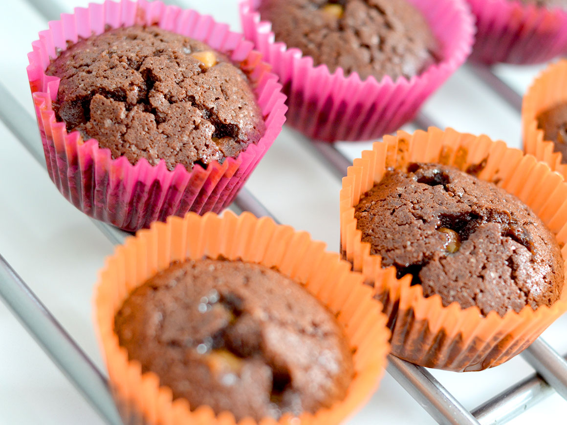 Chocoladecupcakes met karamel